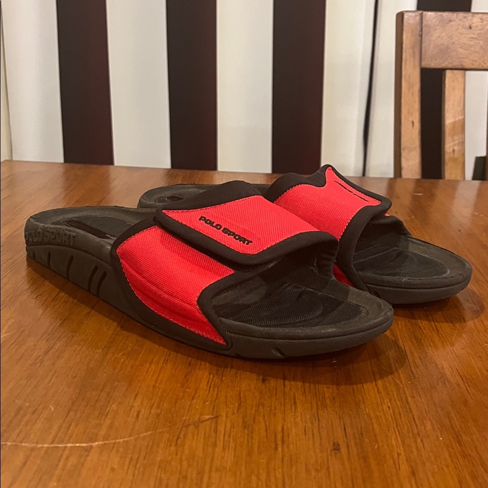 Polo Sport Ralph Lauren Slides Sandals Shoes Vintage red Mens Size 13
